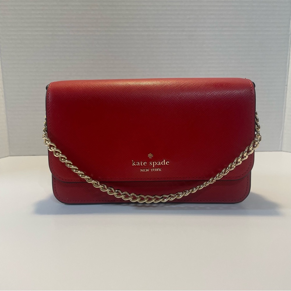 Kate Spade Red Crossbody Bag with Silver Chain